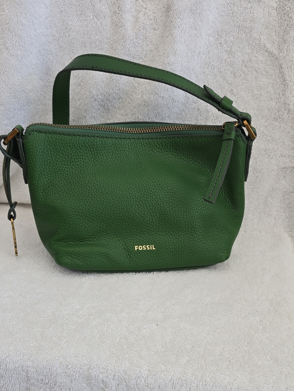 Fossil Green Pebbled Leather Shoulder Bag with Gold Hardware. Small Bag,